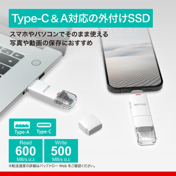 BUFFALO Type-C/Type-A両対応 スティック型SSD SSD-SD1_0U3-WA