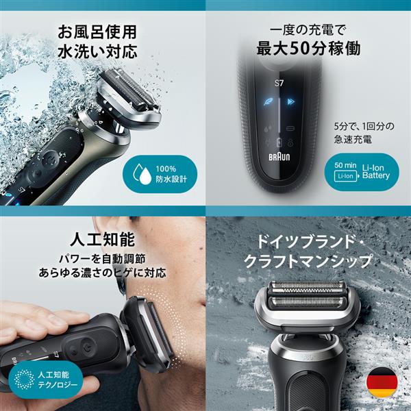 BRAUN 72-N1500S メンズシェーバー シリーズ7【3枚刃/充電式/水洗い/お風呂剃り/ブラック】 | ノジマオンライン