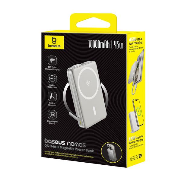 ベースアス Nomos Qi2 モバイルバッテリー 45W 10000mAh スタンド付き