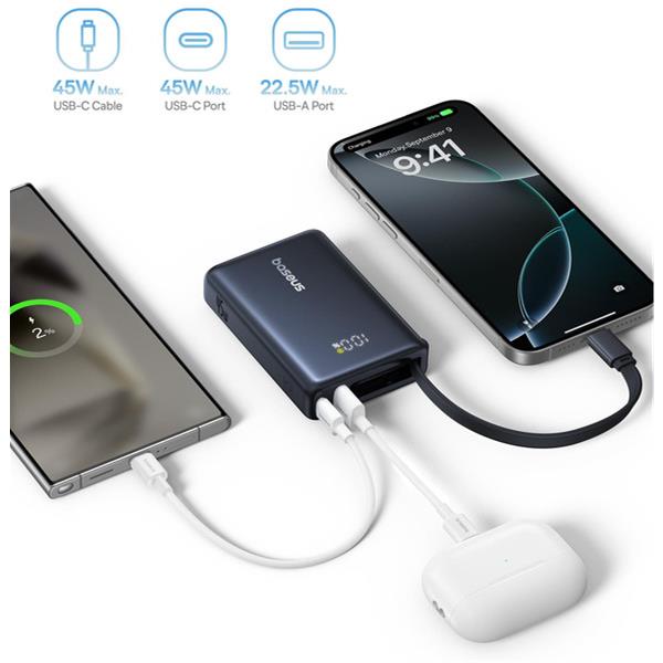 ベースアス PicoGo モバイルバッテリー 45W 10000mAh USB-Cケーブル