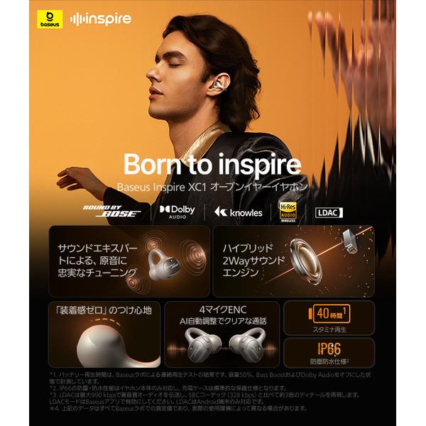 ベースアス ワイヤレスヘッドフォン Inspire XC1 スターライトオフ