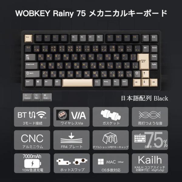 WOBKEY Rainy75 Pro 日本語配列 75％ KAILHココアスイッチ PR75BLKJIS